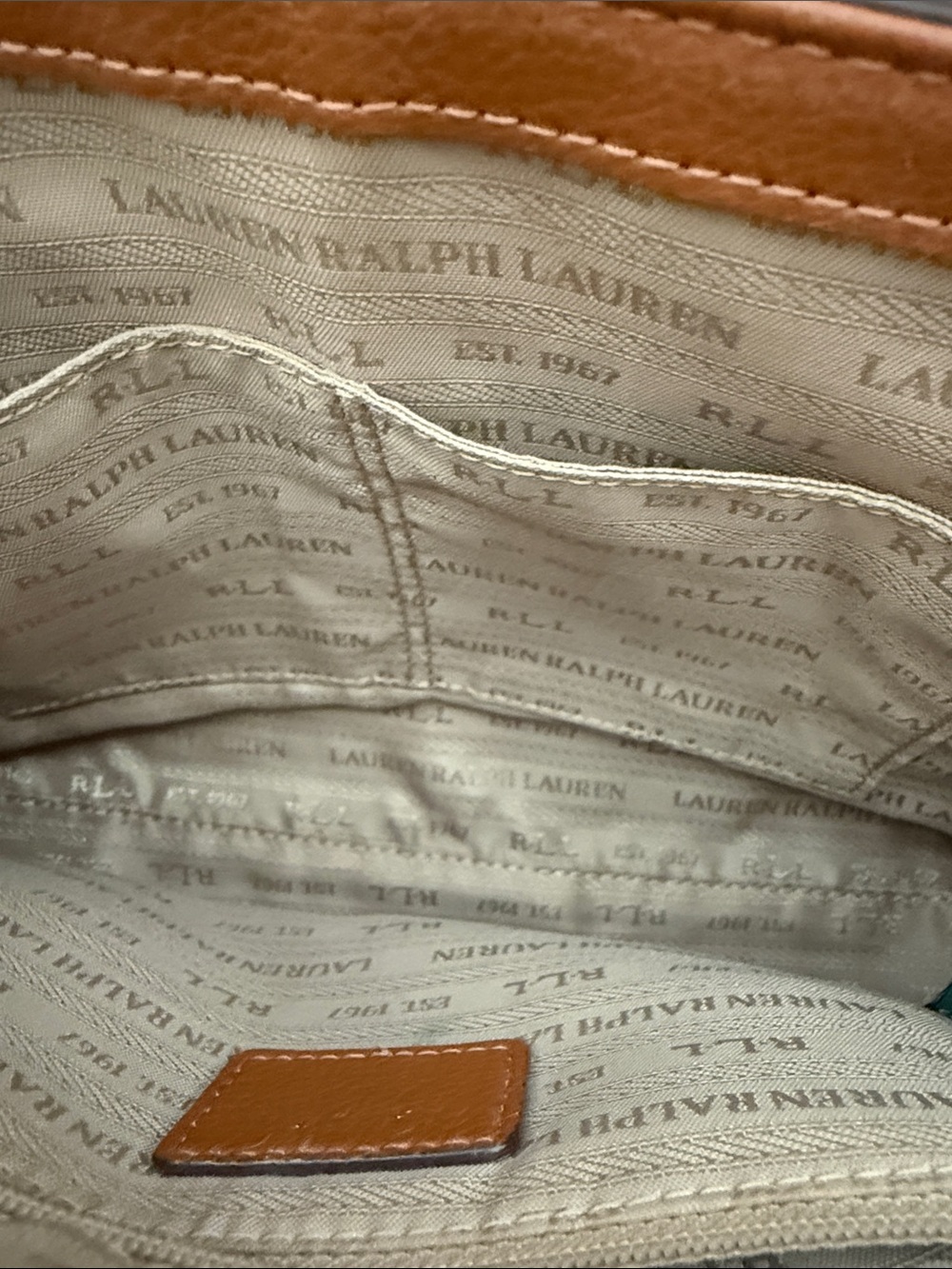 Lauren Ralph Lauren Tan Pebble Leather Crossbody with Gold Plaque - Picture 9 of 16